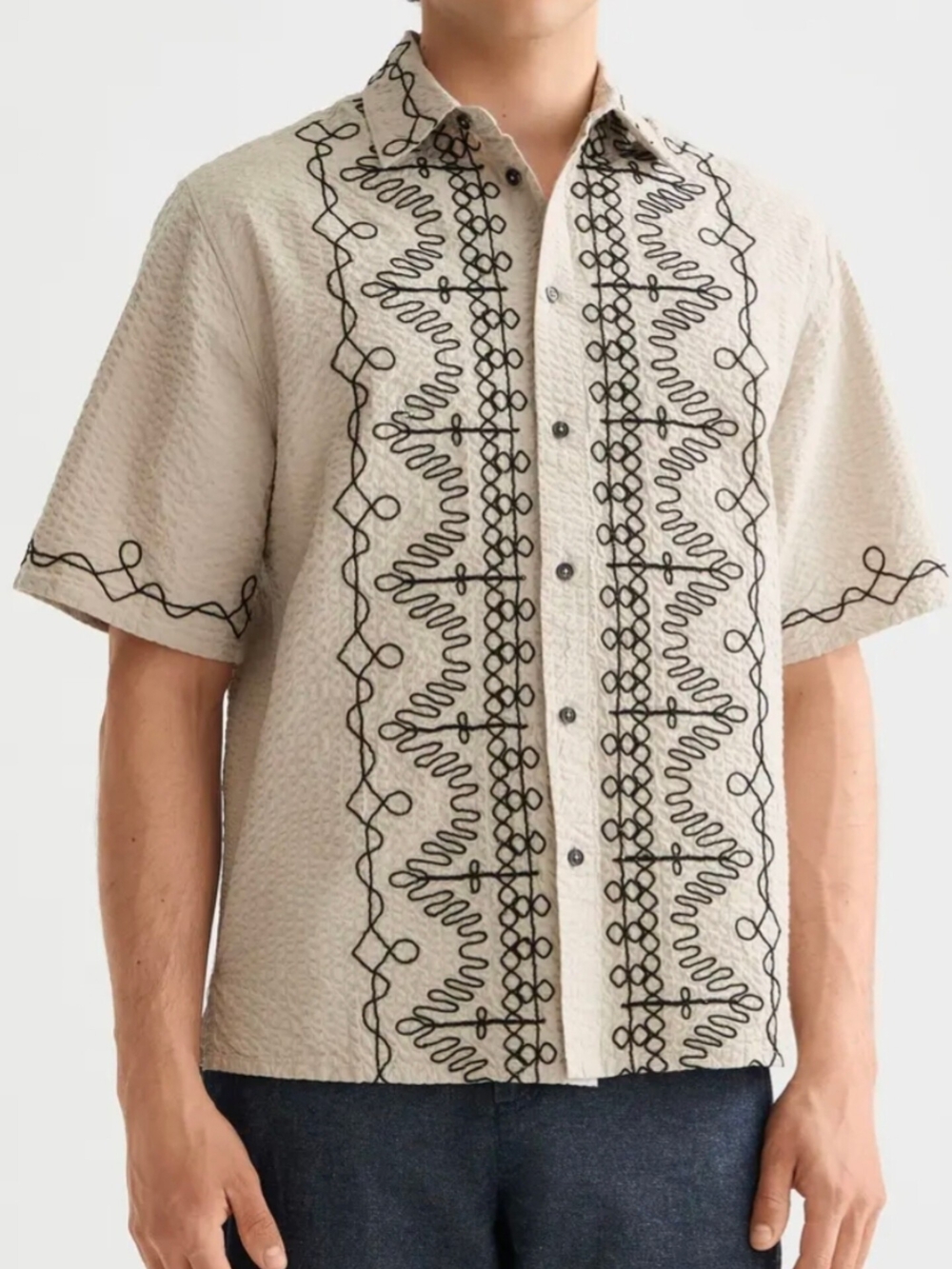 Scotch & Soda Oversize Embroidered Cotton Seersucker Button Up Shirt Size L - Picture 8 of 10
